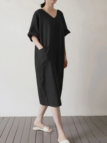 Kvinnor Midi Klänning Monokrom Bomull i Stora Storlekar 6