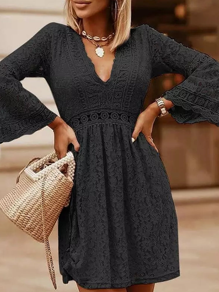 Dam Miniklänning V-ringning Spets 90% Nylon 10% Spandex-6