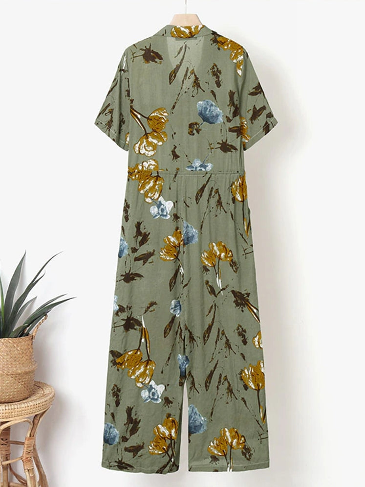 Dam Dungarees Blommönster Avslappnad Spandex-5