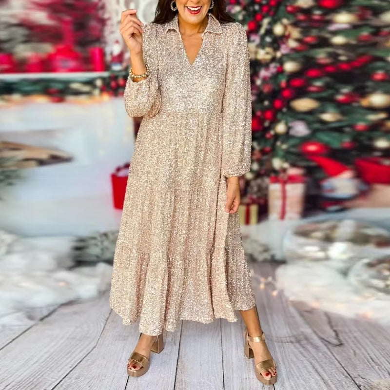 Variant image for Kvinnors A-Linjeklänning Djup V-Urringning Pailletter Polyester-1