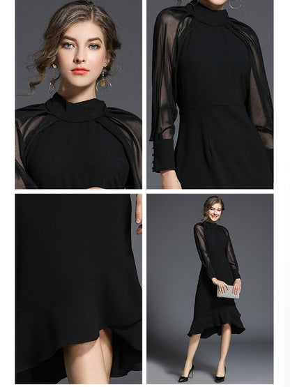 Kvinnors Fishtail Klänning Turtleneck Chiffon 3