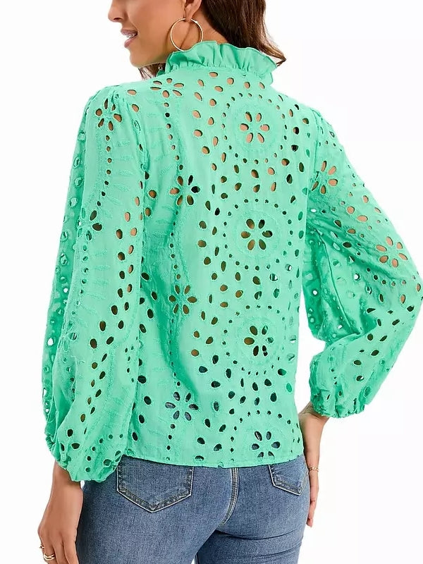 Dam Blus med Utskärningar i 100% Bomull för Sommarens Olika Tillfällen-3