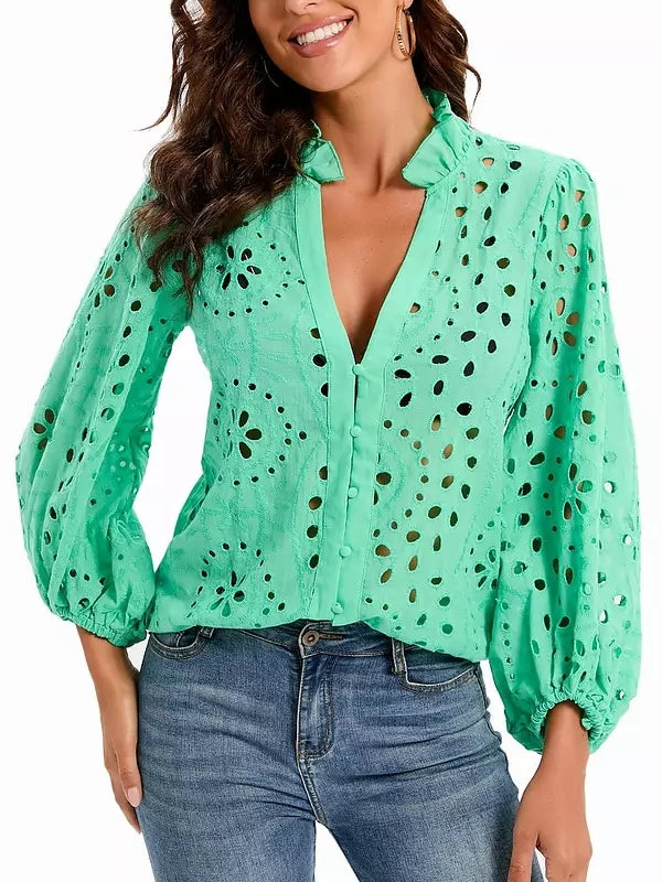 Dam Blus med Utskärningar i 100% Bomull för Sommarens Olika Tillfällen-5