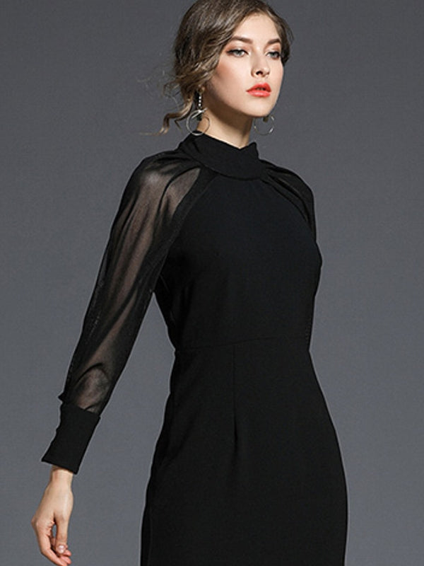 Kvinnors Fishtail Klänning Turtleneck Chiffon 5