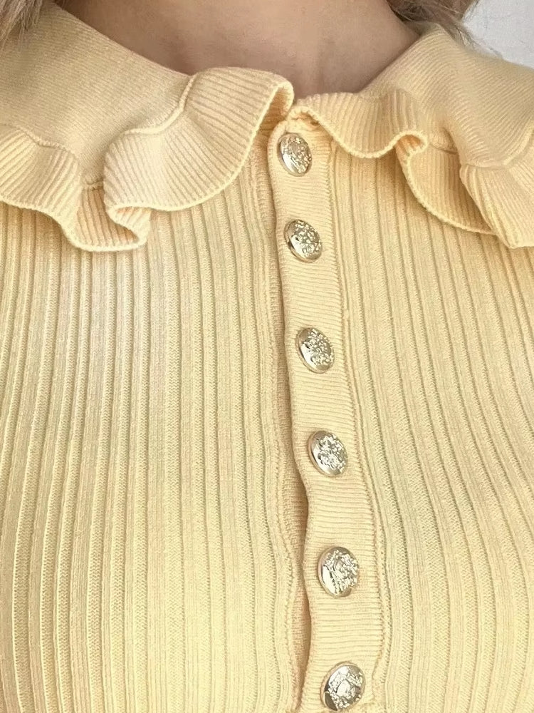 Kvinnors Miniklänning Slim Fit Stickad Polyester med Fallande Krage 3