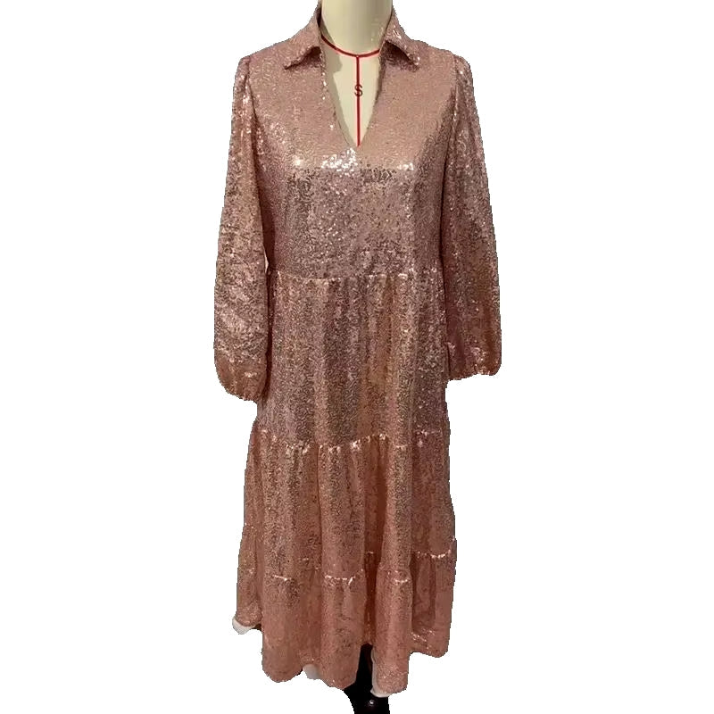 Kvinnors A-Linjeklänning Djup V-Urringning Pailletter Polyester-5