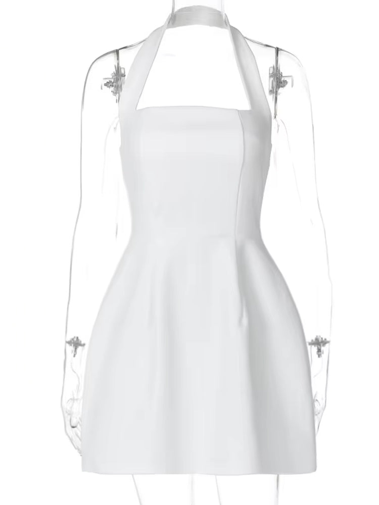 Kvinna Kort Klänning Halterneck A-Line Polyester för Sommar-3