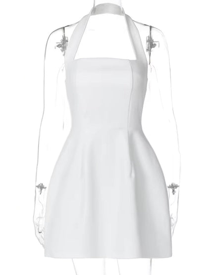 Kvinna Kort Klänning Halterneck A-Line Polyester för Sommar-3