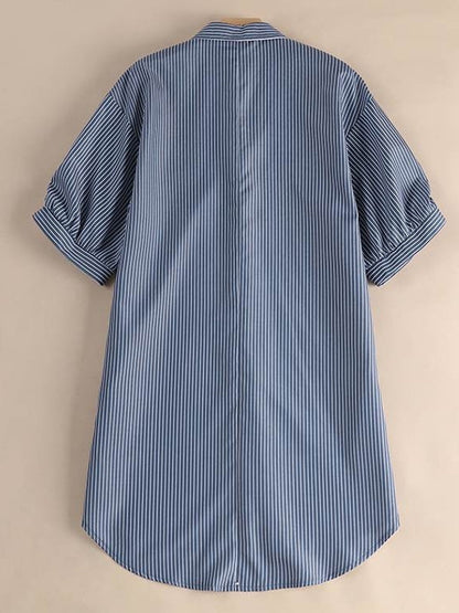 Skjortklänning Dam V-ringning Randig Polyester Knälång 6