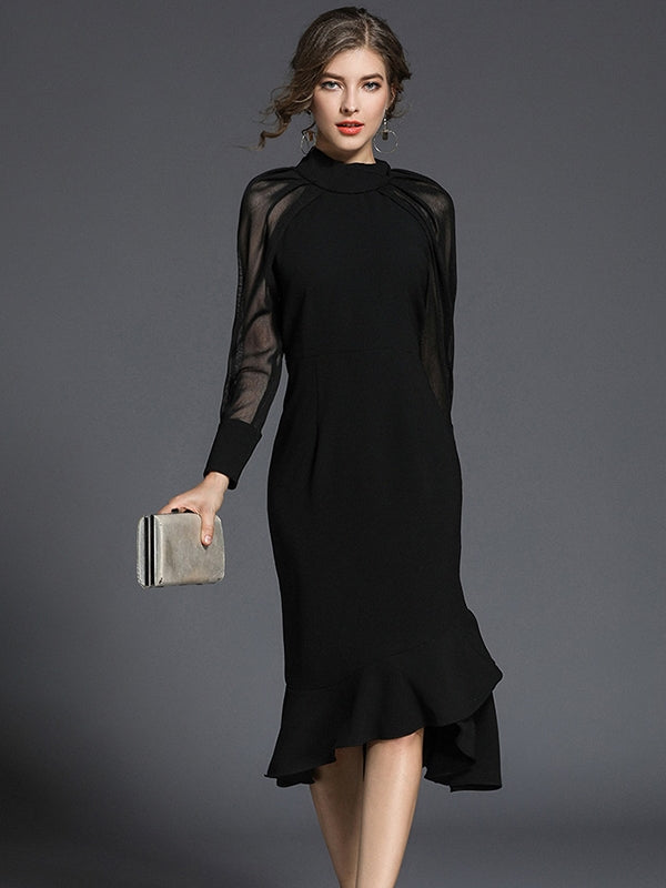 Kvinnors Fishtail Klänning Turtleneck Chiffon 2