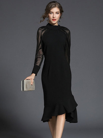 Kvinnors Fishtail Klänning Turtleneck Chiffon 2