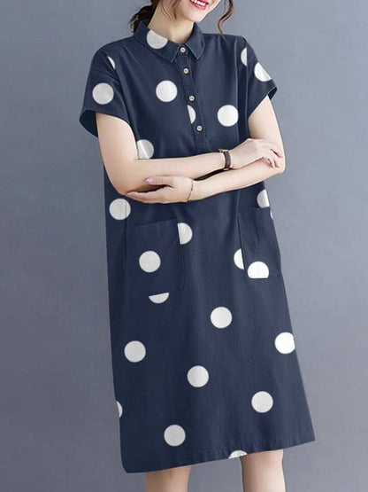 Kvinnors Midi Klänning Punkttryck Bomull med Fickor-5