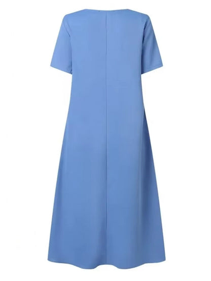 Kvinna Lång Klänning O-hals Bomull Polyester-5