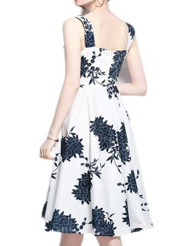 Dam Midi Klänning Blommig Hög Midja Polyester för Sommarfest och Bröllop-2