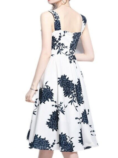 Dam Midi Klänning Blommig Hög Midja Polyester för Sommarfest och Bröllop-2