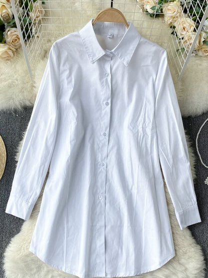 Kvinnors Tvådelad Outfit med Bälte – Vit Blus i Polyester med Klassisk Krage och Långa Ärmar 3