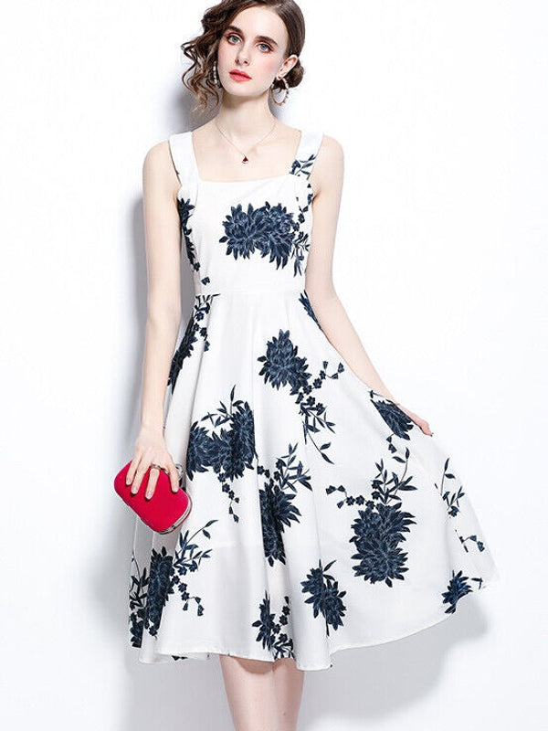 Dam Midi Klänning Blommig Hög Midja Polyester för Sommarfest och Bröllop-4