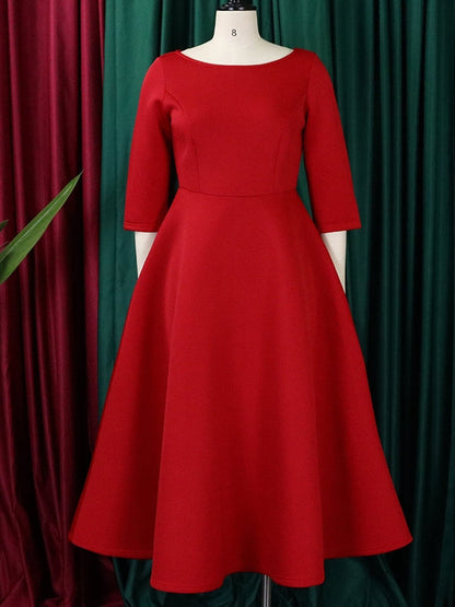 Dam Klänning Midi Monokrom Polyester Hög Midja Flödande Kjol-2