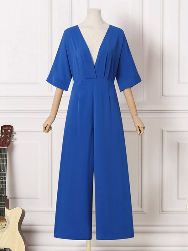 Dam Overall Lång V-ringning Löst Polyester med 3/4 Ärmar-6