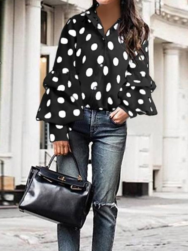 Dam Skjorta Kortärmad Polka-Dot Polyester-3