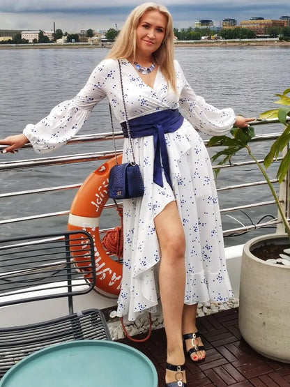 Långklänning Dam Boho Prickig Chiffong för Fest och Bröllop-4