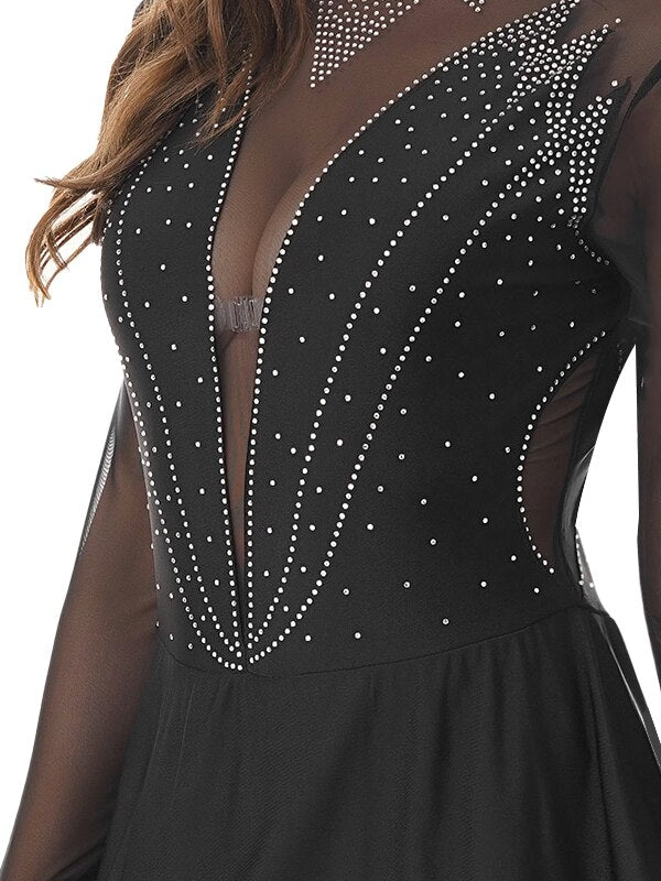 Dam Sport Ballet Kostym Med Glittrande Detaljer Polyester Mesh-5