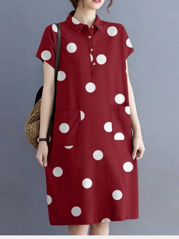 Variant image for Kvinnors Midi Klänning Punkttryck Bomull med Fickor-25