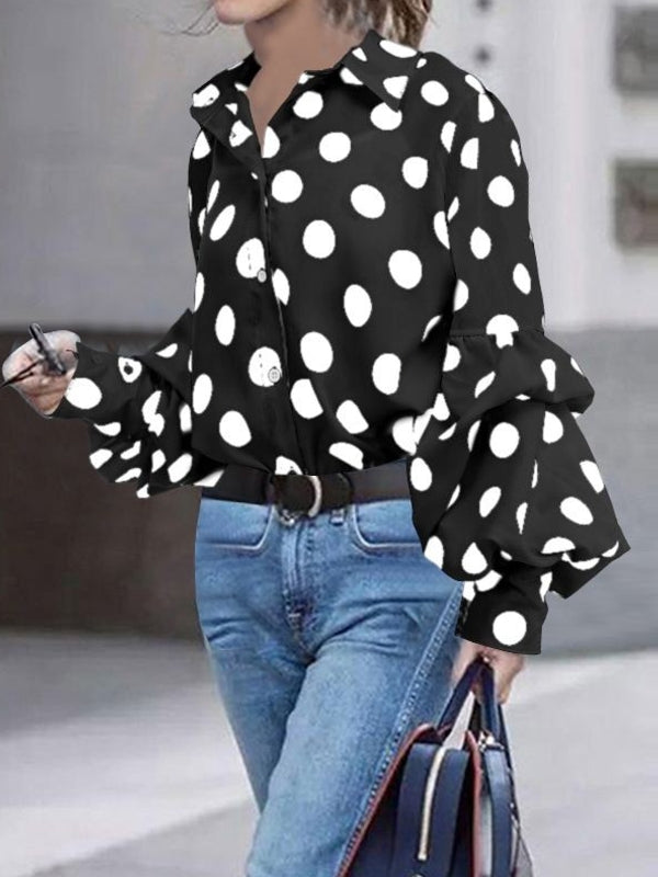 Dam Skjorta Kortärmad Polka-Dot Polyester-2