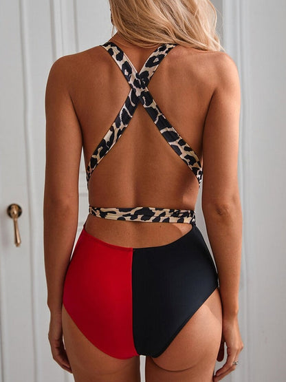 Baddräkt Dam Monokini Leopardmönster Polyester Shaping-2