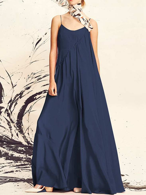 Dam Maxi Klänning Lång Ärmlös Polyester Enkelfärgad Sommar-4