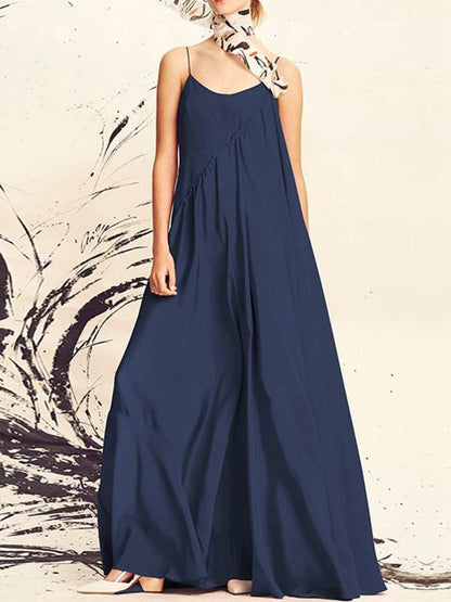 Dam Maxi Klänning Lång Ärmlös Polyester Enkelfärgad Sommar-4