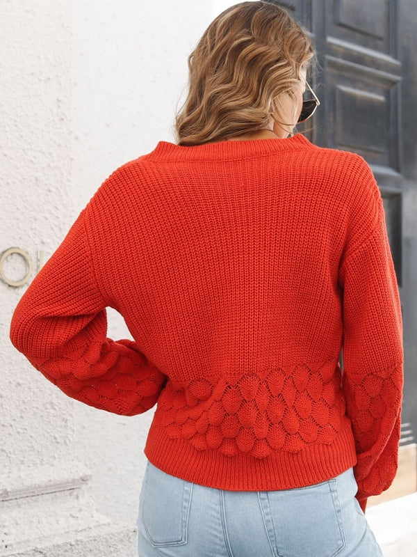 Kvinnors Tröja V-hals Puffärmar 3D-design Bomull Polyester-6