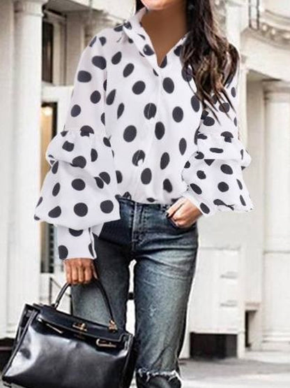 Dam Skjorta Kortärmad Polka-Dot Polyester-4