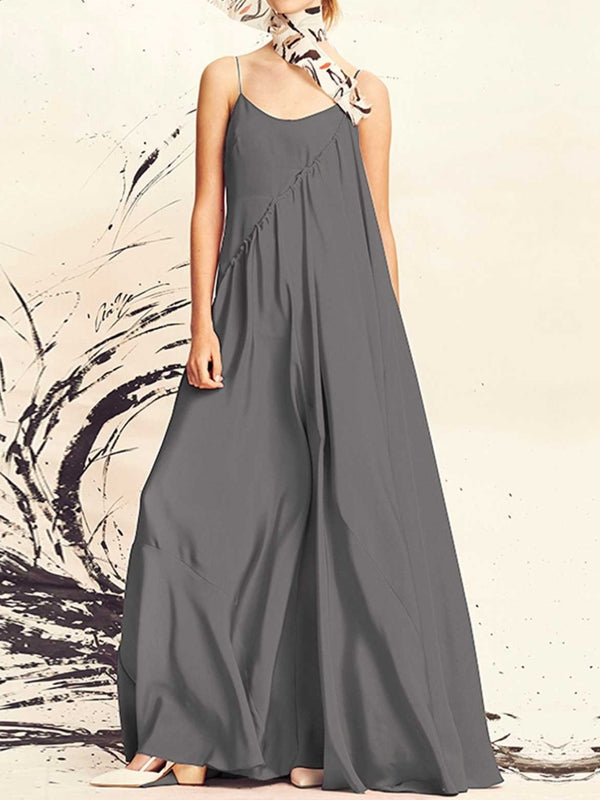 Dam Maxi Klänning Lång Ärmlös Polyester Enkelfärgad Sommar-5