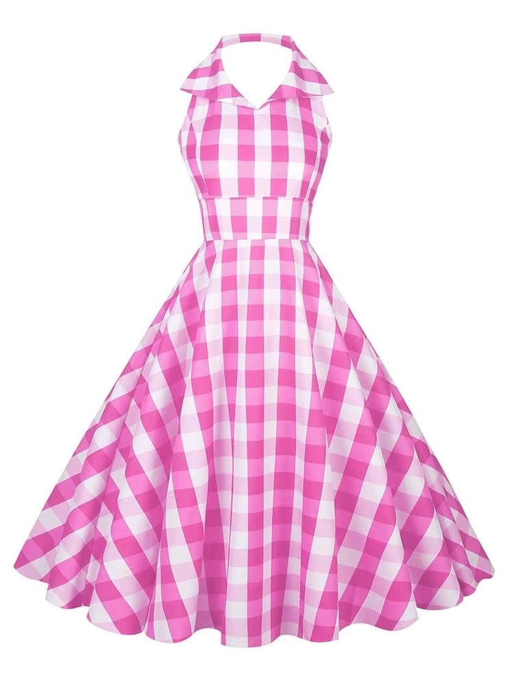 Variant image for Kvinnors Midi Klänning Halterneck Rutig Polyester-6