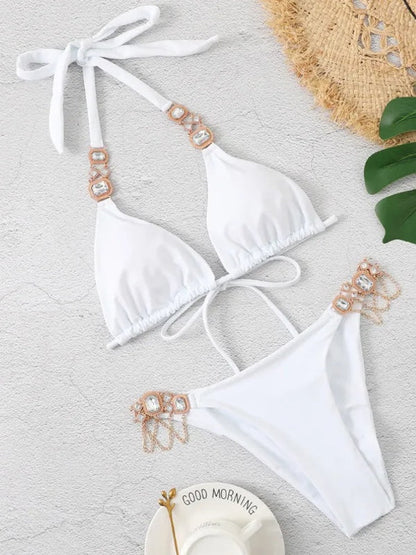 Bikiniset Dam Patchwork Nylon Trendig Låg Midja-3