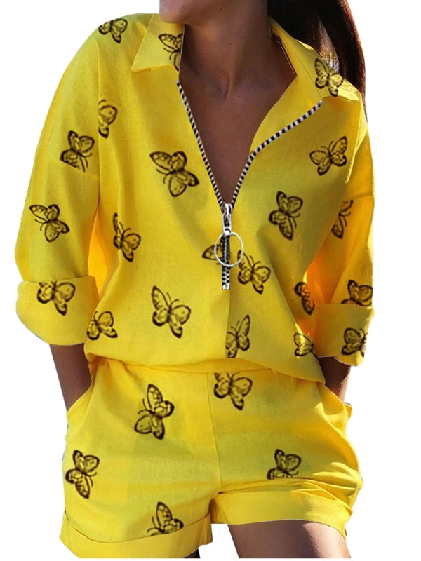 Variant image for Dam Fritidsset Långärmad Skjorta Shorts Bomull Spandex Polyester-11