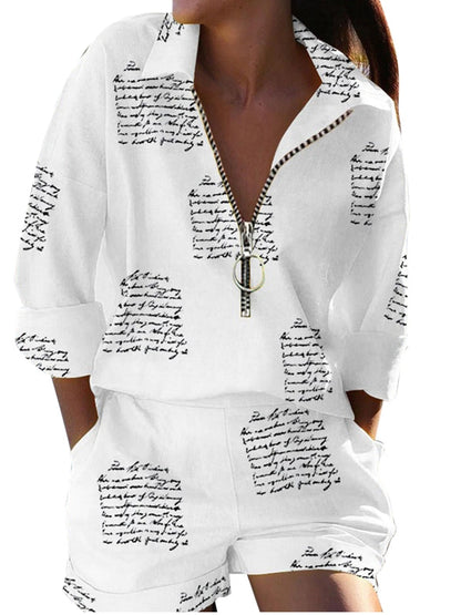 Variant image for Dam Fritidsset Långärmad Skjorta Shorts Bomull Spandex Polyester-6