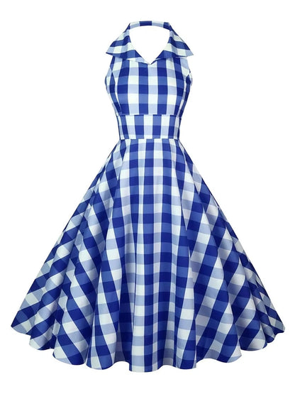 Variant image for Kvinnors Midi Klänning Halterneck Rutig Polyester-11