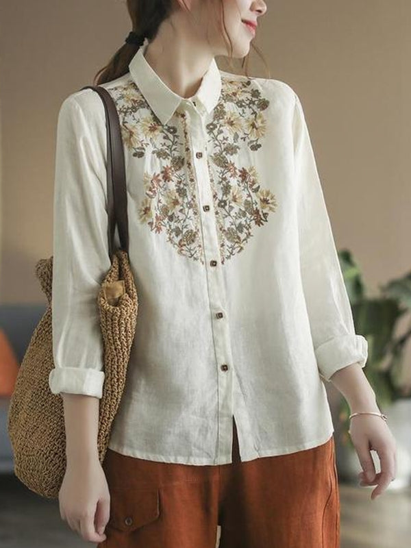 Kvinnors Blommig Skjorta Etnisk Stil Bomullslinn 10