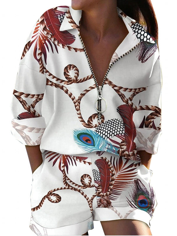 Variant image for Dam Fritidsset Långärmad Skjorta Shorts Bomull Spandex Polyester-1