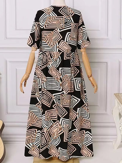 Bohemisk Maxiklänning Dam A-linje i Rayon och Polyester för Sommar – Korta Ärmar, Wolff-mönster, S-5XL 3