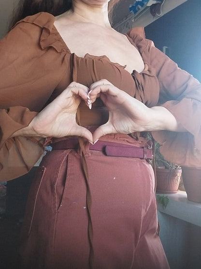 Kvinnors Festtop med Flare Ärmar Elastisk Midja Polyester/Bomull-6