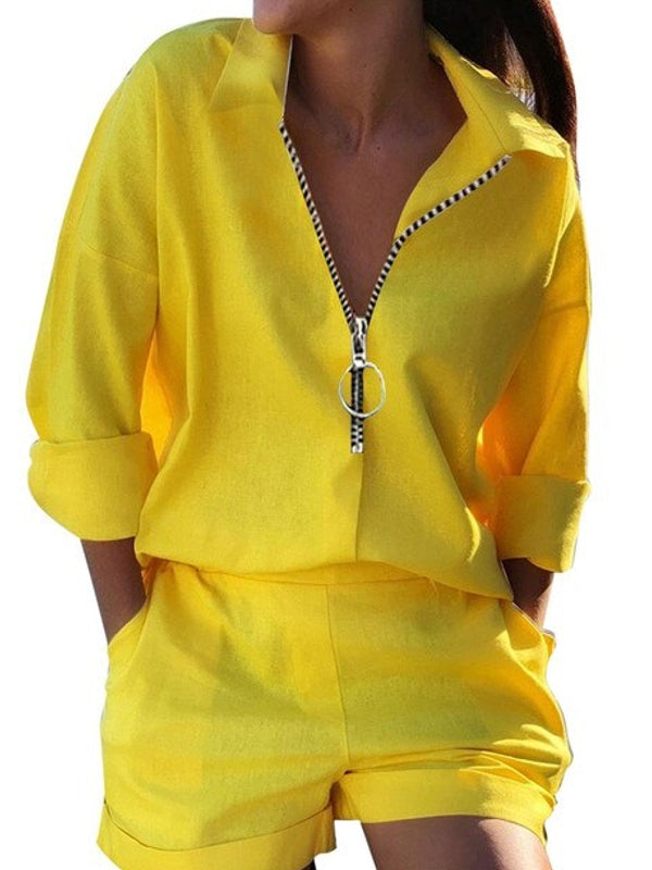 Variant image for Dam Fritidsset Långärmad Skjorta Shorts Bomull Spandex Polyester-21