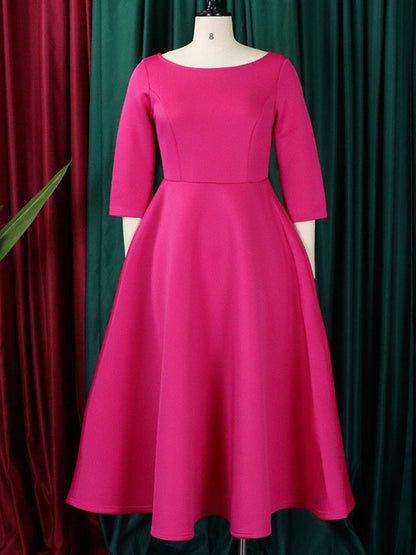 Dam Klänning Midi Monokrom Polyester Hög Midja Flödande Kjol-4