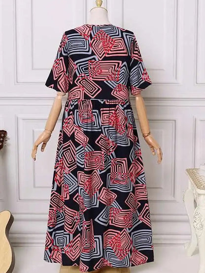 Bohemisk Maxiklänning Dam A-linje i Rayon och Polyester för Sommar – Korta Ärmar, Wolff-mönster, S-5XL 5