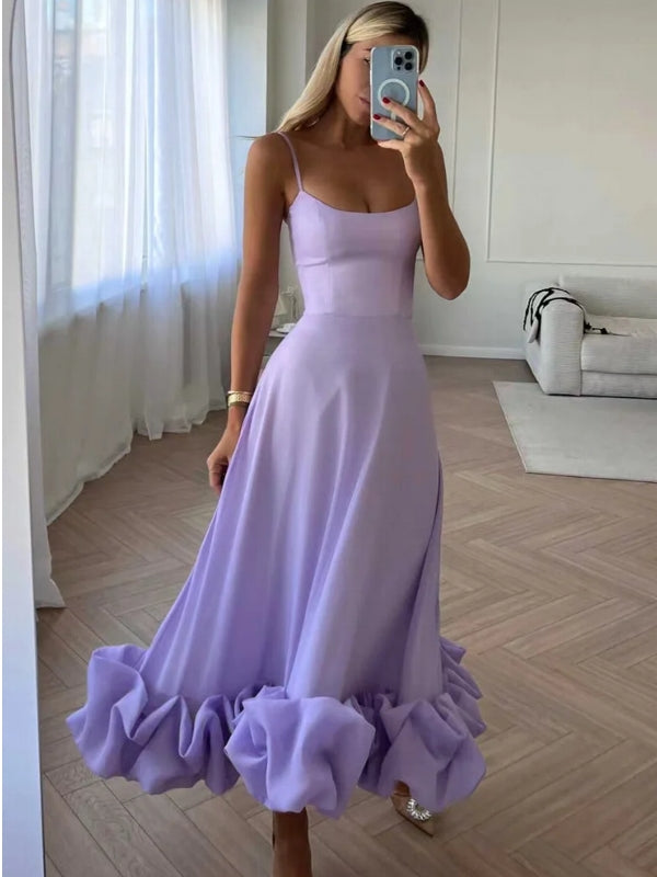 Variant image for Kvinnors A-linjeformad Aftonklänning Spaghettirem Polyester Rynkor-17