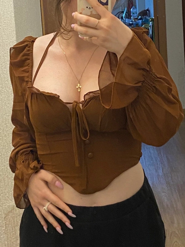 Kvinnors Festtop med Flare Ärmar Elastisk Midja Polyester/Bomull-4