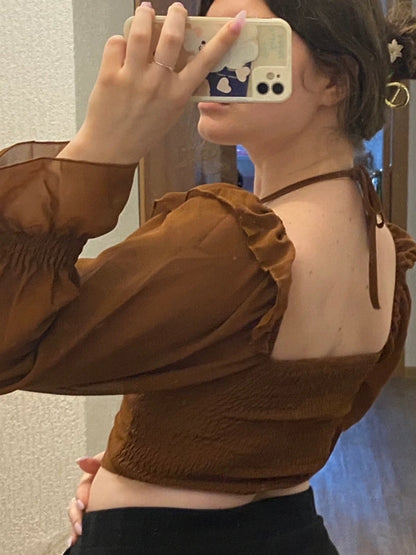 Kvinnors Festtop med Flare Ärmar Elastisk Midja Polyester/Bomull-5