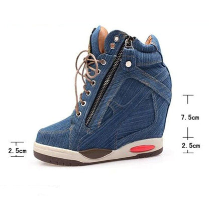 Kvinnliga Sneakers Hög Plattform Denim Komfortabel Design-3